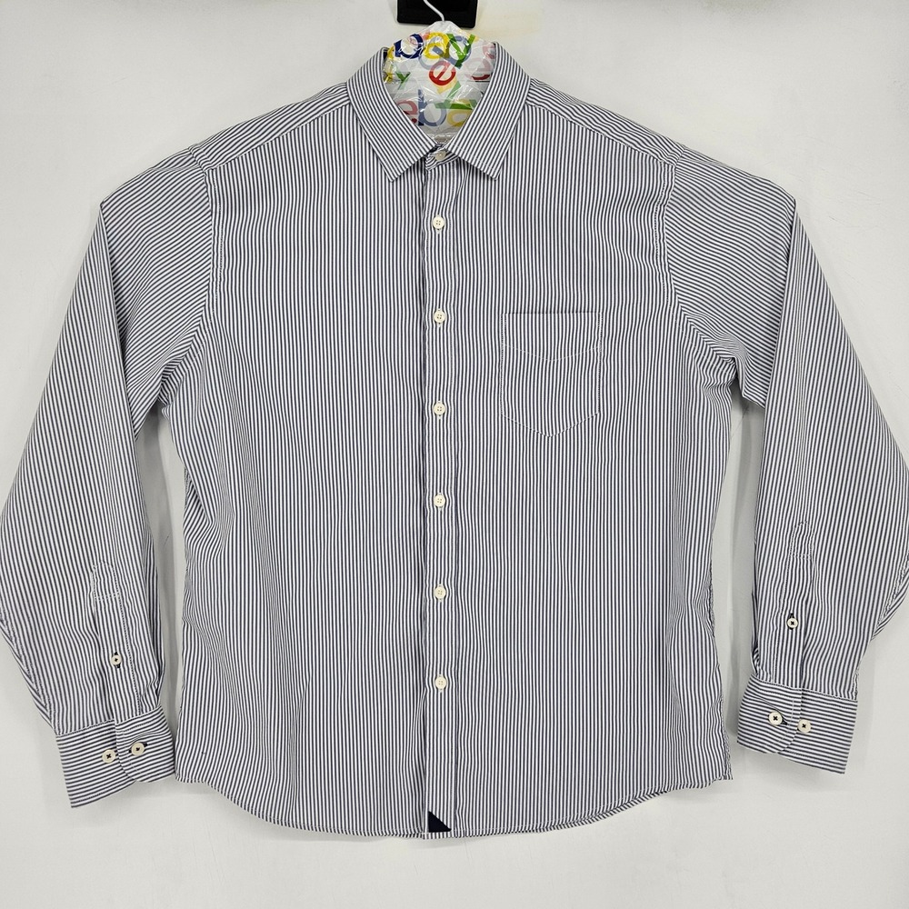 Untuckit Shirt Mens Large Button Up Casual Gray Striped Casual Long Sleeve